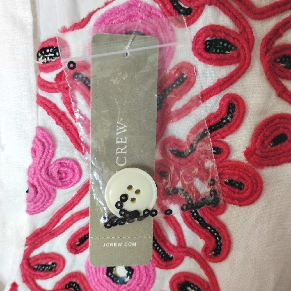 J.Crew 100% Linen Embroidered Dress Pockets Size S NWT - Picture 10 of 11